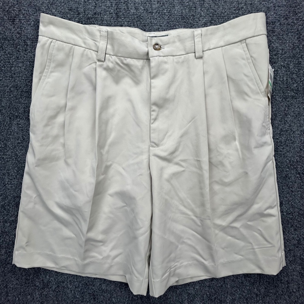 IZOD Golf Shorts Mens 34W Tan Khaki Swingflex Performance Pleated Front